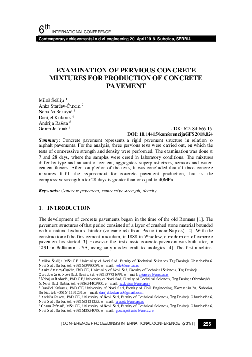 (PDF) Examination of Pervious Concrete Mixtures for Production of ...