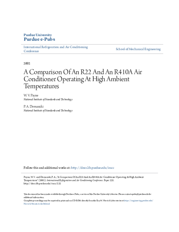 (PDF) Comparison of an R22 and an R410A Air Conditioner Operating at ...