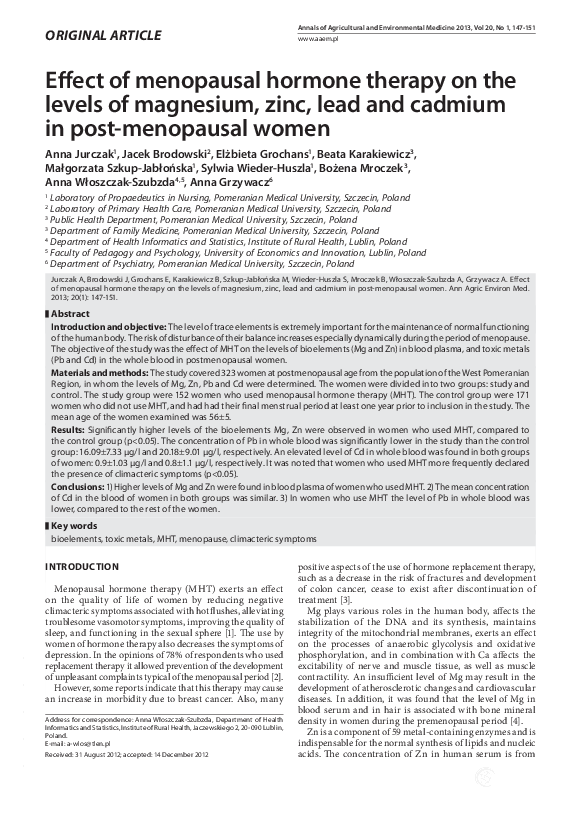 (PDF) Effect of menopausal hormone therapy on the levels of magnesium ...