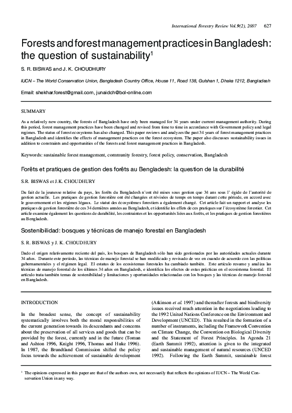 (PDF) Forests and forest management practices in Bangladesh: the ...