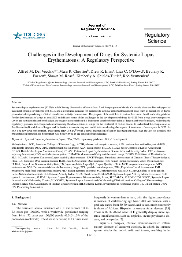(PDF) Challenges in the Development of drugs for Systemic Lupus ...