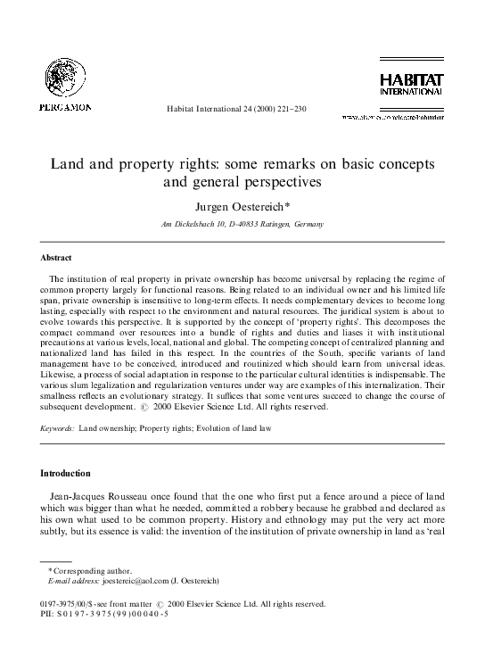 (PDF) Land and property rights: some remarks on basic concepts and ...