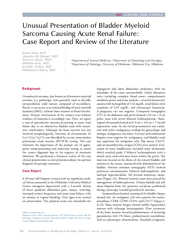 (PDF) Unusual presentation of bladder myeloid sarcoma causing acute ...