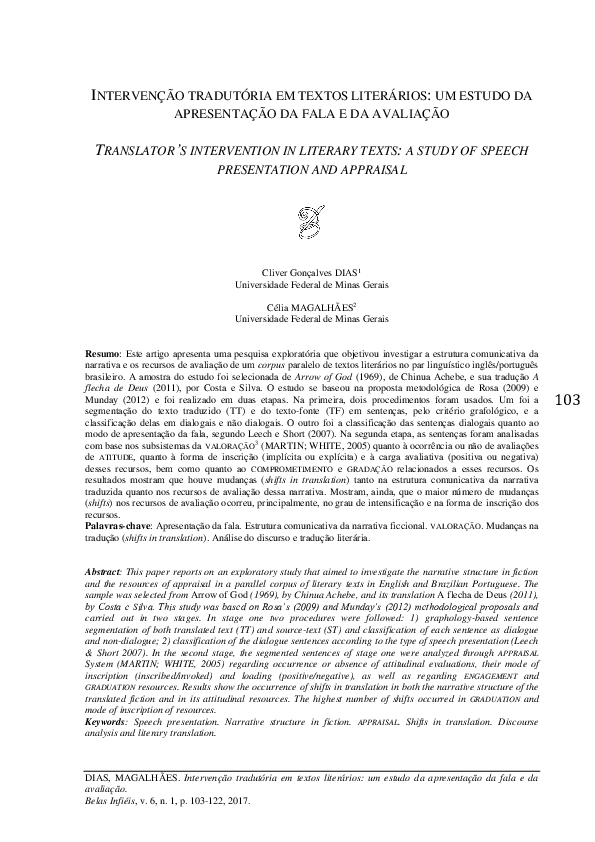 (PDF) Intervenção Tradutória Em Textos Literários