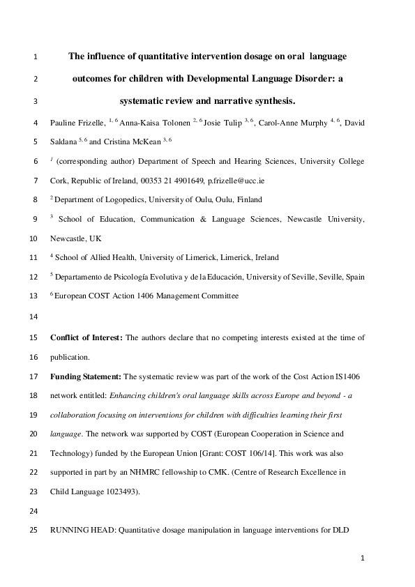 (PDF) The Influence of Quantitative Intervention Dosage on Oral ...