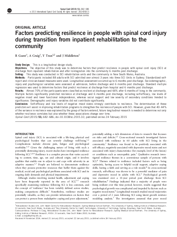 (PDF) Factors predicting resilience in people with spinal cord injury ...