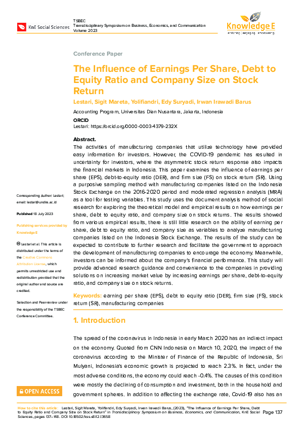 (PDF) The Influence of Earnings Per Share, Debt to Equity Ratio and ...