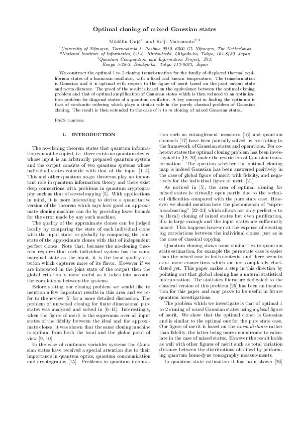 (PDF) Optimal cloning of mixed Gaussian states