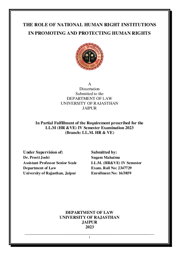 (PDF) THE ROLE OF NATIONAL HUMAN RIGHT INSTITUTIONS IN PROMOTING AND ...