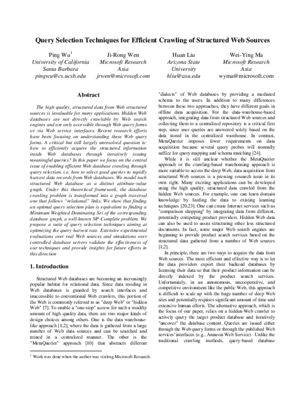 (PDF) Query Selection Techniques for Efficient Crawling of Structured ...