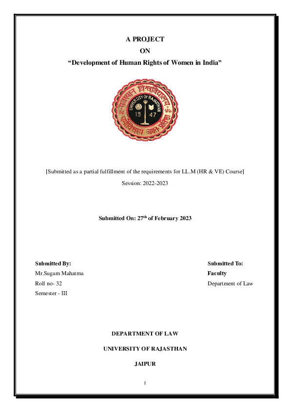 (PDF) Development of Human Rights of Women in India