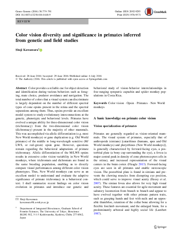 (PDF) Color vision diversity and significance in primates inferred from ...