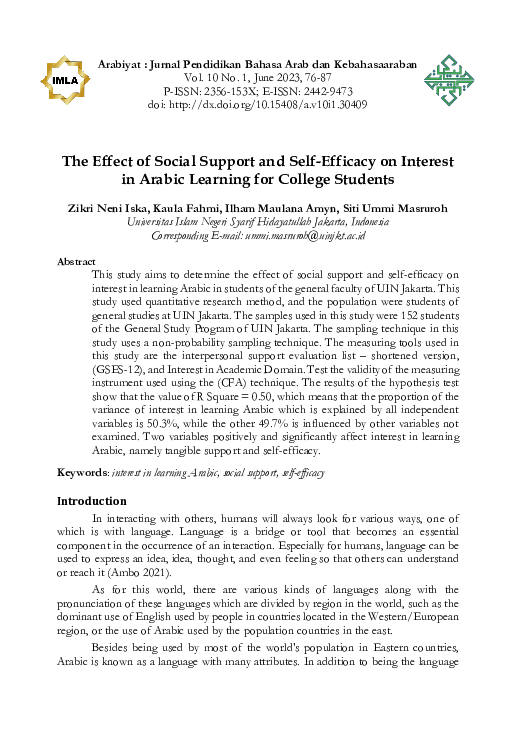 (PDF) The Effect of Social Support and Self-Efficacy on Interest in ...