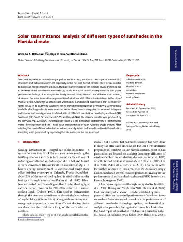 (PDF) Solar transmittance analysis of different types of sunshades in