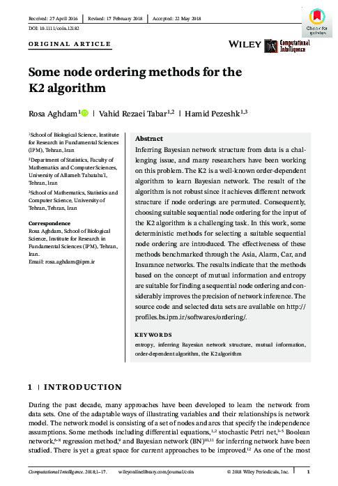 (PDF) Some node ordering methods for the K2 algorithm