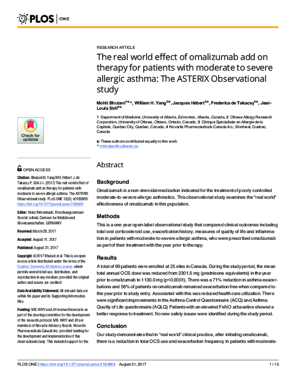 (PDF) The real world effect of omalizumab add on therapy for patients ...