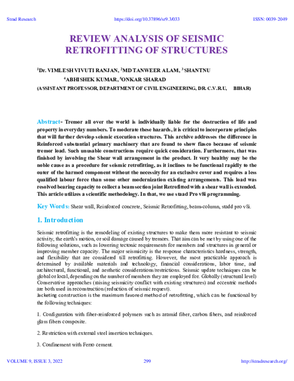 (PDF) REVIEW ANALYSIS OF SEISMIC RETROFITTING OF STRUCTURES