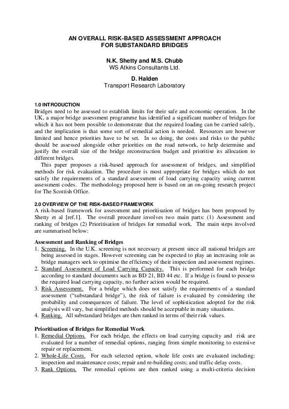 (PDF) An Overall Risk-Based Assessment Procedure for Sub-Standard ...