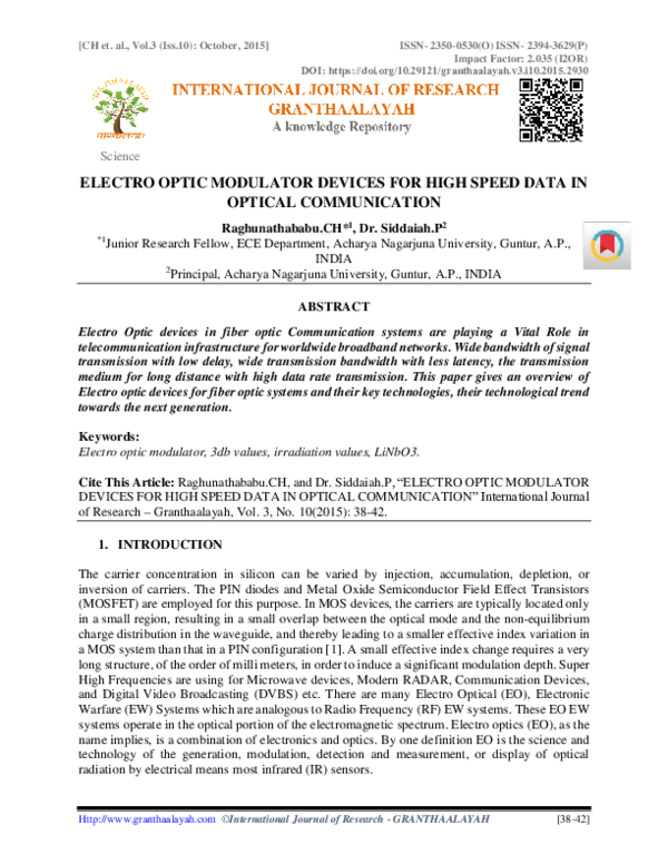 (PDF) Electro Optic Modulator Devices for High Speed Data in Optical ...