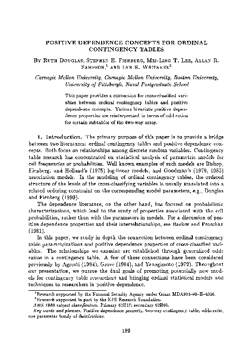 (PDF) Positive dependence concepts for ordinal contingency tables