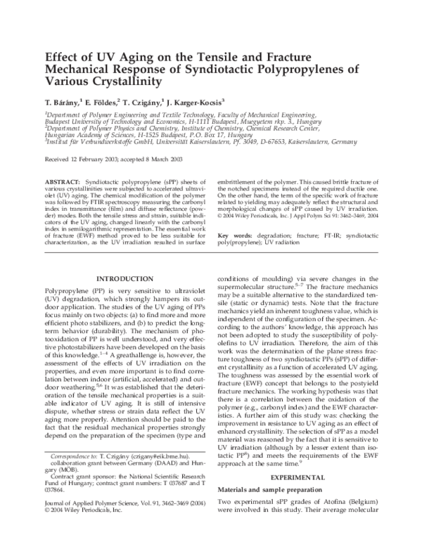 (PDF) Effect of UV aging on the tensile and fracture mechanical ...