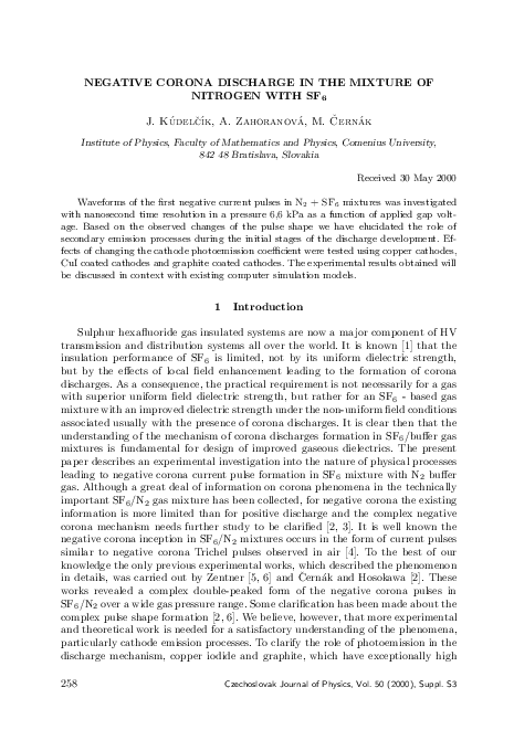 (PDF) Negative corona discharge in the mixture of nitrogen with SF6
