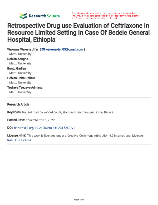 (PDF) Retrospective Drug use Evaluation of Ceftriaxone In Resource
