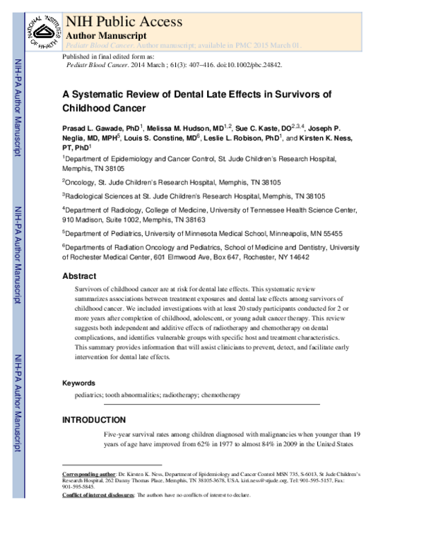 (PDF) A systematic review of dental late effects in survivors of ...