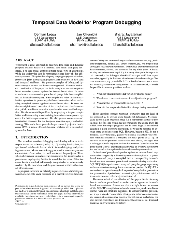 (PDF) Temporal Data Model for Program Debugging