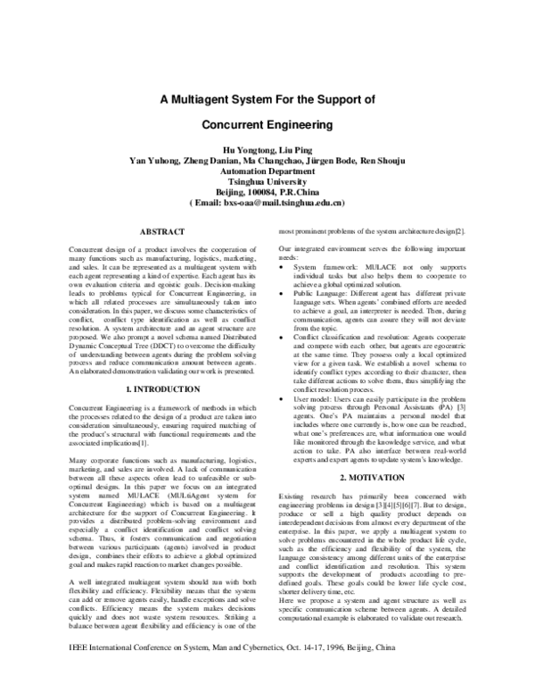 (PDF) A multiagent system for the support of concurrent engineering