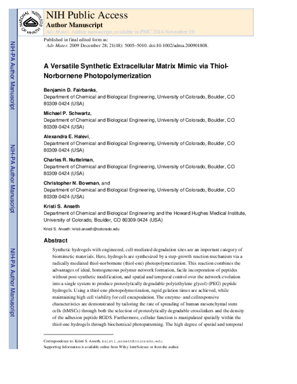 (PDF) A Versatile Synthetic Extracellular Matrix Mimic via Thiol ...