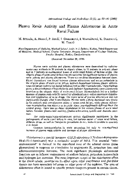(PDF) Plasma renin activity and plasma aldosterone in acute renal failure