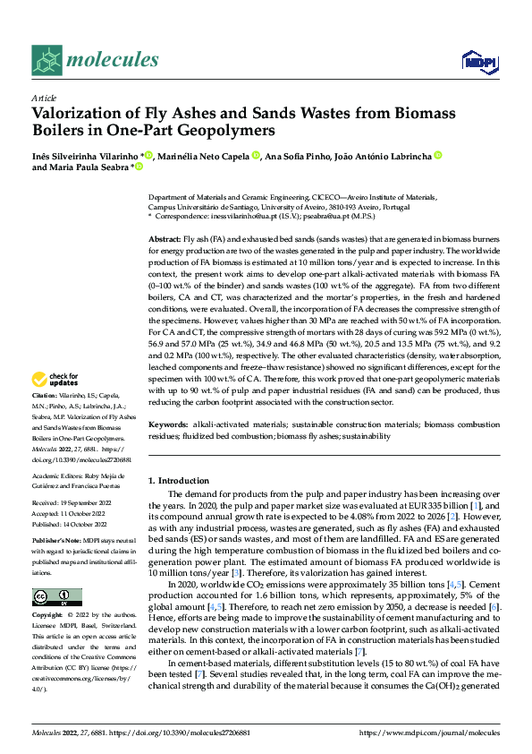 (PDF) Valorization of Fly Ashes and Sands Wastes from Biomass Boilers ...