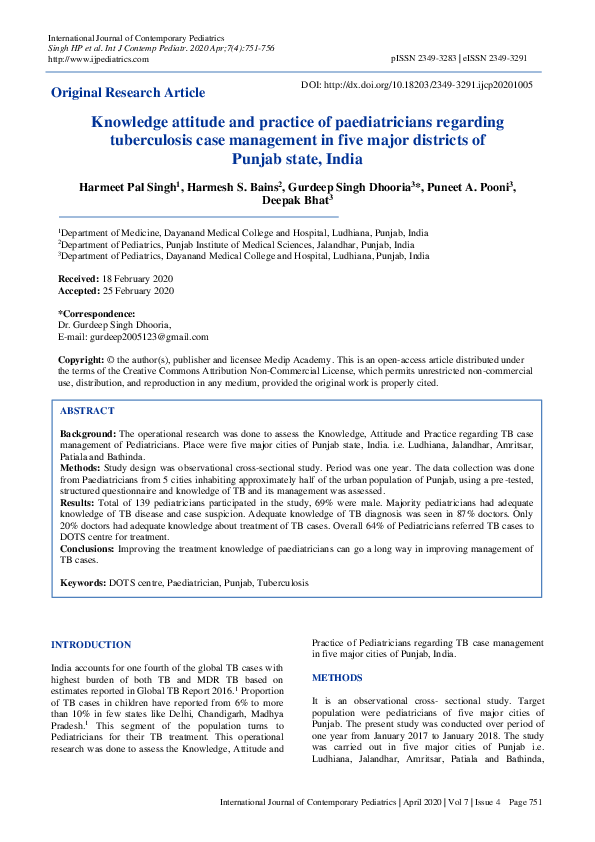 (PDF) Knowledge attitude and practice of paediatricians regarding ...