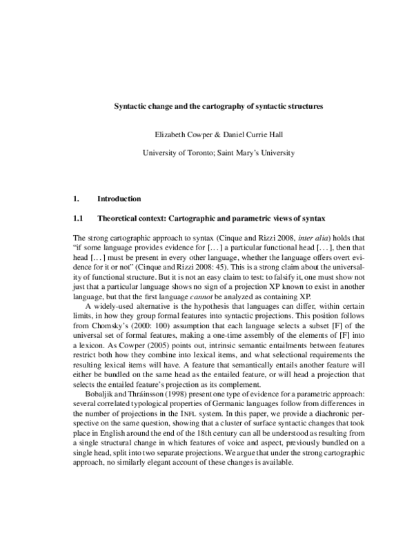 (PDF) Syntactic Change and the Cartography of Syntactic Structures