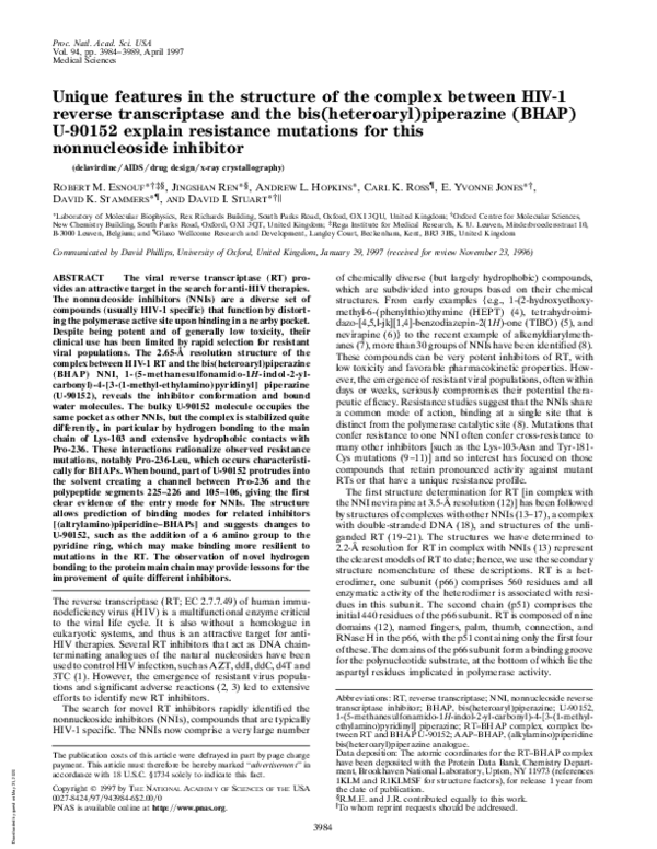 (PDF) Unique features in the structure of the complex between HIV-1 ...