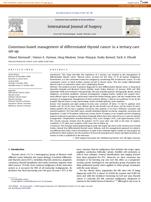 (PDF) Consensus-based management of differentiated thyroid cancer in a ...