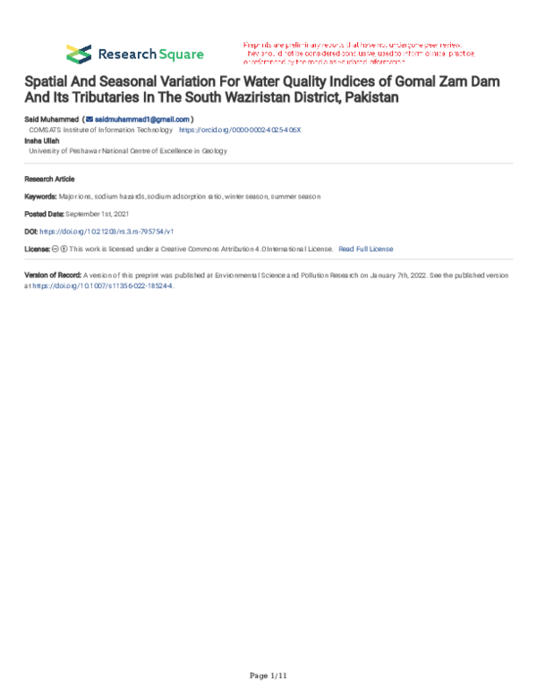 (PDF) Spatial and seasonal variation of water quality in an impacted ...
