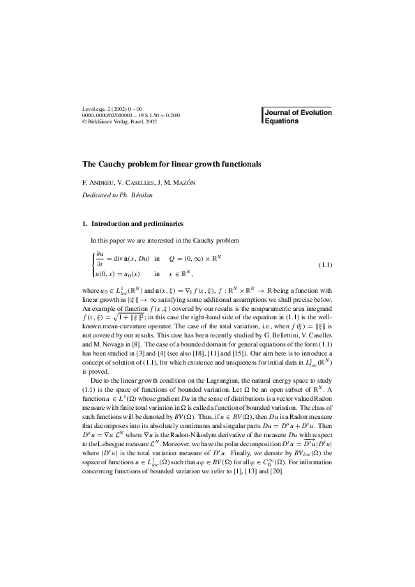 The Cauchy problem for linear growth functionals