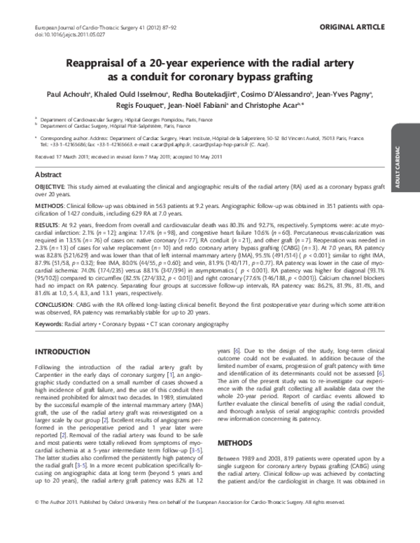 (PDF) Reappraisal of a 20-year experience with the radial artery as a ...