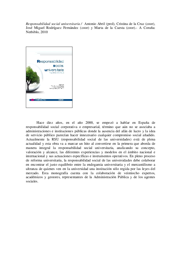 Pdf Responsabilidad Social Universitaria