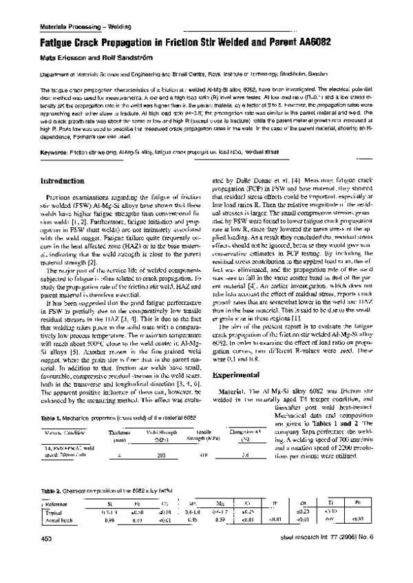 (PDF) Fatigue Crack Propagation in Friction Stir Welded Joints of ...
