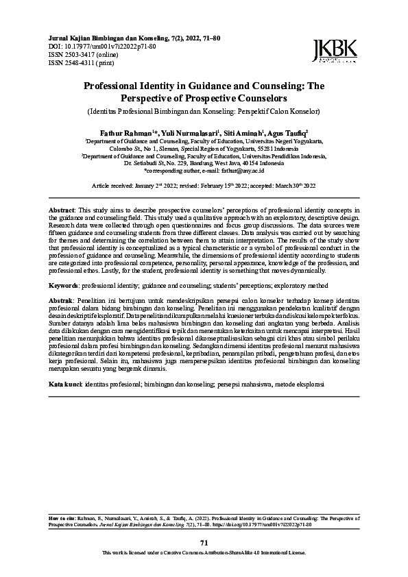(PDF) Professional Identity in Guidance and Counseling: The Perspective ...