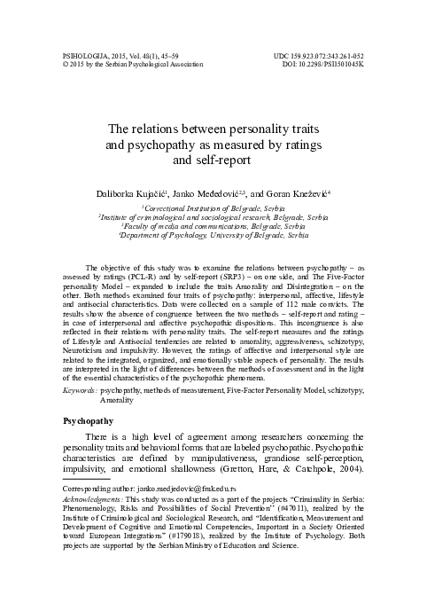 (PDF) The relations between personality traits and psychopathy as ...