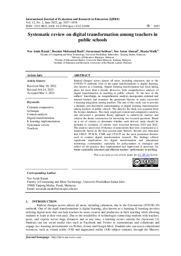 (PDF) Systematic review on digital transformation among teachers in ...