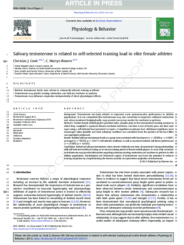 (PDF) Salivary testosterone is related to self-selected training load ...
