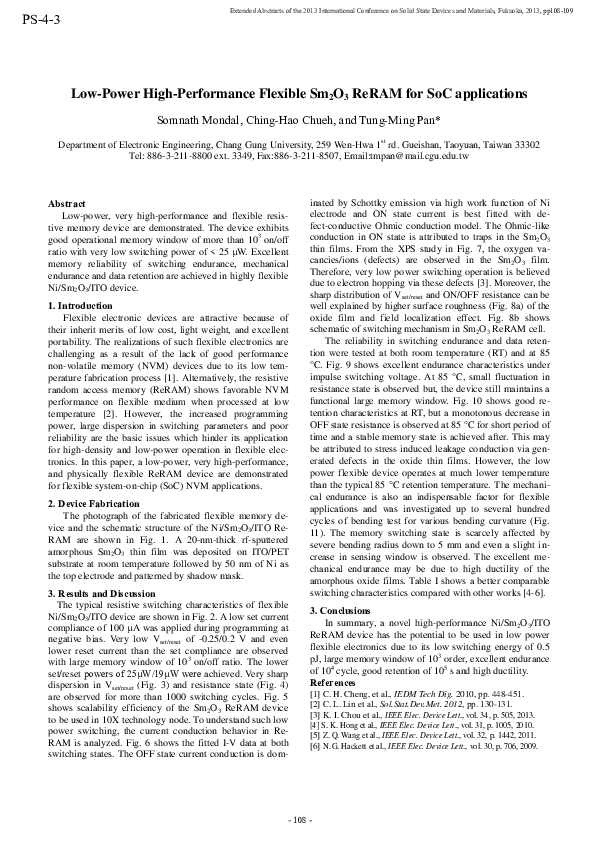 (PDF) Low-Power High-Performance Flexible Sm2O3 ReRAM for SoC Applications