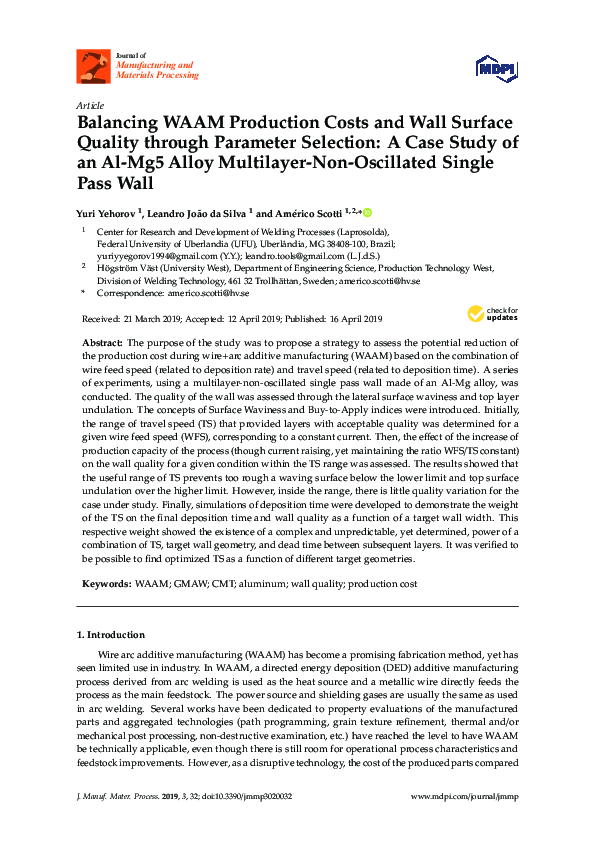 (PDF) Balancing WAAM Production Costs and Wall Surface Quality through ...
