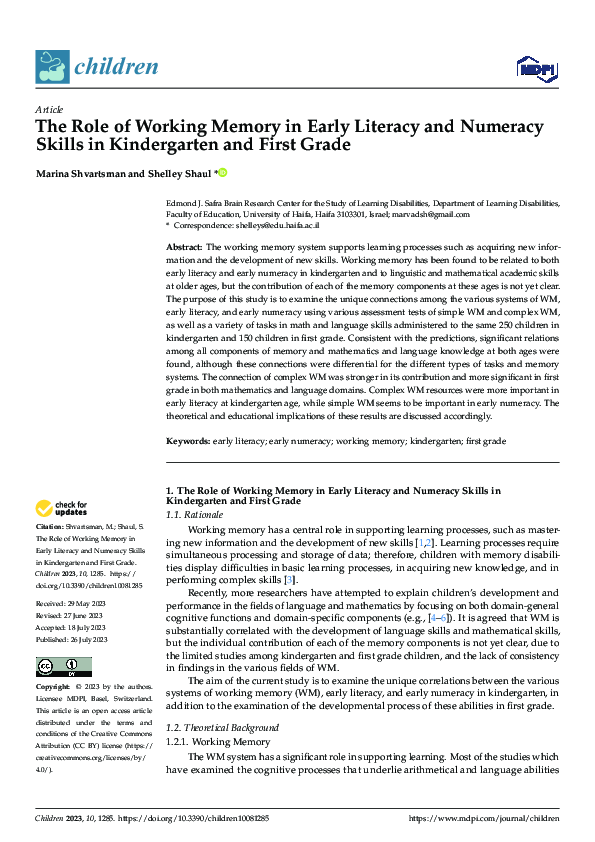 (PDF) The Role of Working Memory in Early Literacy and Numeracy Skills ...