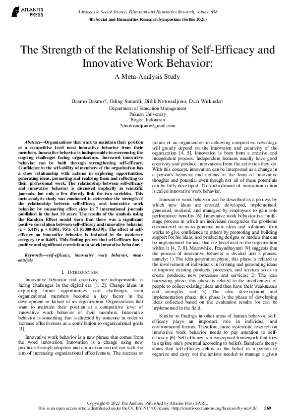 (PDF) The Strength of the Relationship of Self-Efficacy and Innovative ...